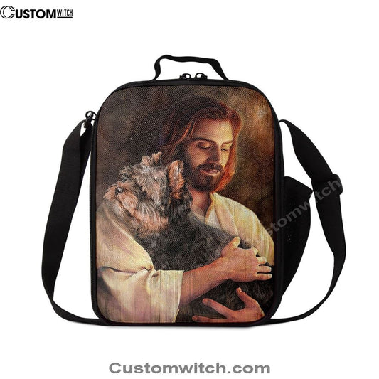 Yorkshire Terrier Dog In His Arms Jesus Lunch Bag For Men And Women - Gift For Dog Lover, Spiritual Christian Lunch Box For School, Work