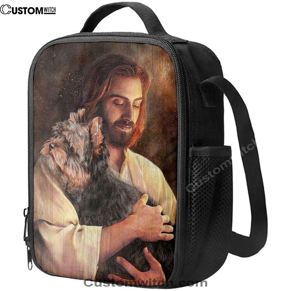 Yorkshire Terrier Dog In His Arms Jesus Lunch Bag For Men And Women - Gift For Dog Lover, Spiritual Christian Lunch Box For School, Work