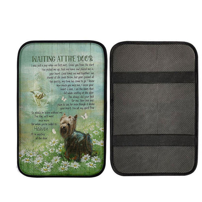 Yorkshire Terrier Dog Waiting At The Door Car Armrest Pad - Jesus Christ Hand Daisy Field Car Armrest Pad - Gift For Dog Lover