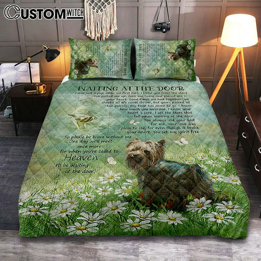 Yorkshire Terrier Dog Waiting At The Door Quilt Bedding Set - Jesus Christ Hand Daisy Field Quilt Bedding Set Cover Twin Bedding Decor - Gift For Dog Lover