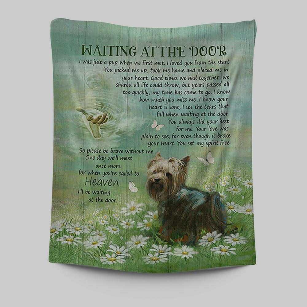 Yorkshire Terrier Dog Waiting At The Door Tapestry - Jesus Christ Hand Daisy Field Tapestry Wall Decor - Christian Wall Art - Gift For Dog Lover