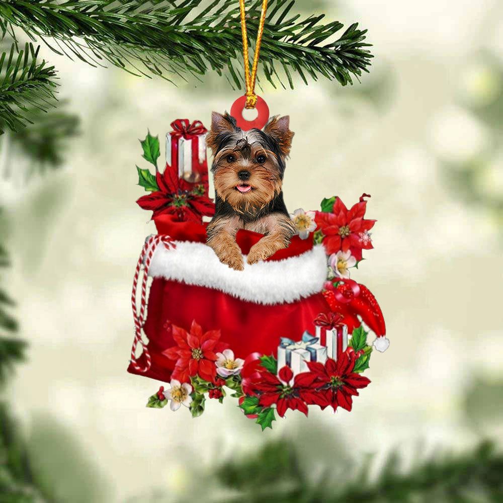 Yorkshire Terrier In Gift Bag Christmas Ornaments, Christmas Gift, Christmas Tree Decorations, Christmas Ornament 2023