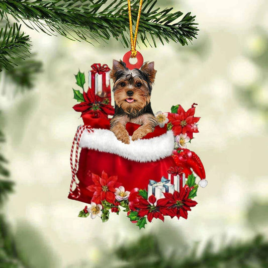 Yorkshire Terrier In Gift Bag Christmas Ornaments, Christmas Gift, Christmas Tree Decorations, Christmas Ornament 2023