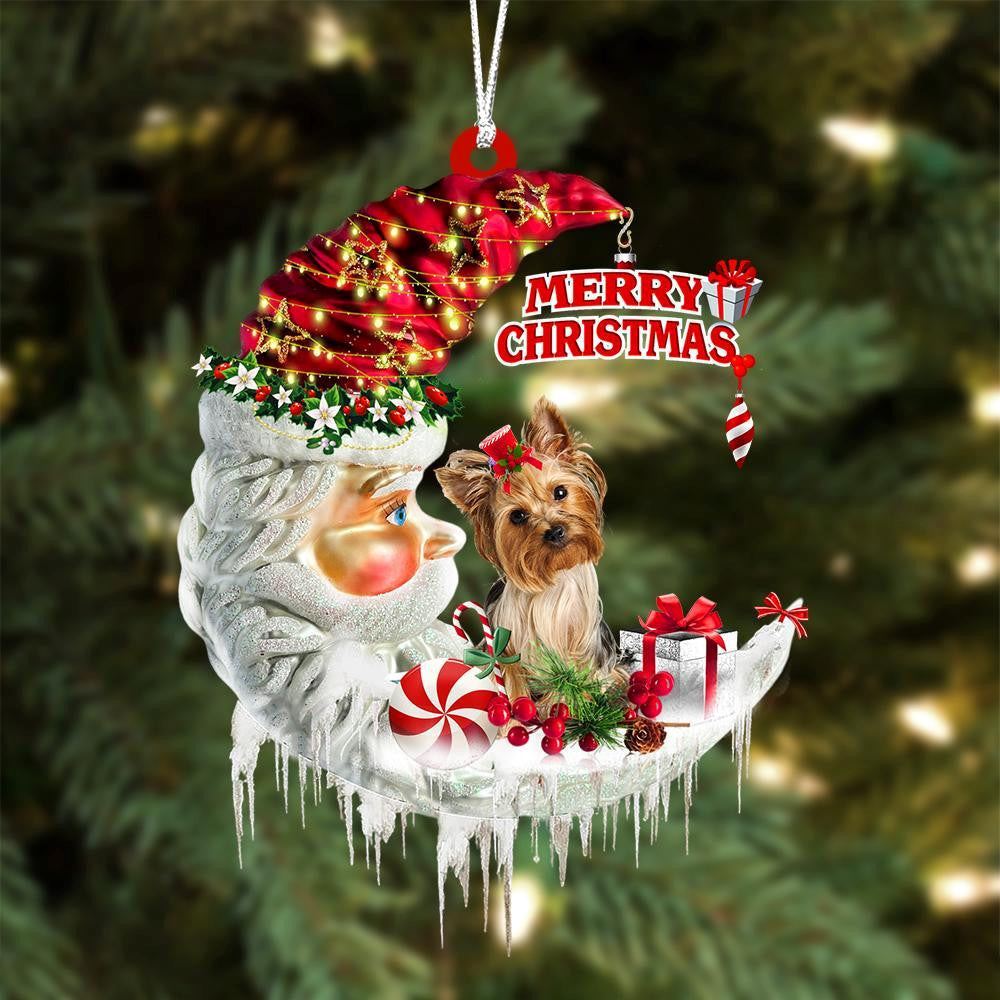 Yorkshire Terrier On The Moon Merry Christmas Hanging Ornament, Christmas Gift, Christmas Tree Decorations, Christmas Ornament 2023