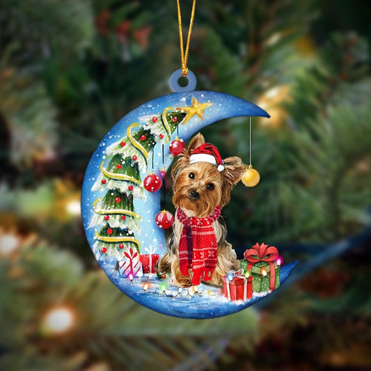 Yorkshire Terrier On The Moon Merry Christmas Hanging Ornaments, Christmas Gift, Christmas Tree Decorations, Christmas Ornament 2023