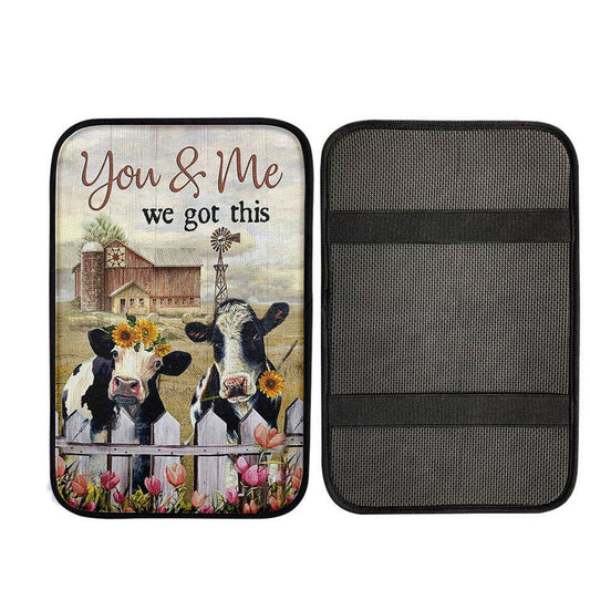 You And Me We Got This Beautiful Cow Windmill Car Center Console Cover, Bible Verse Car Interior Accessories