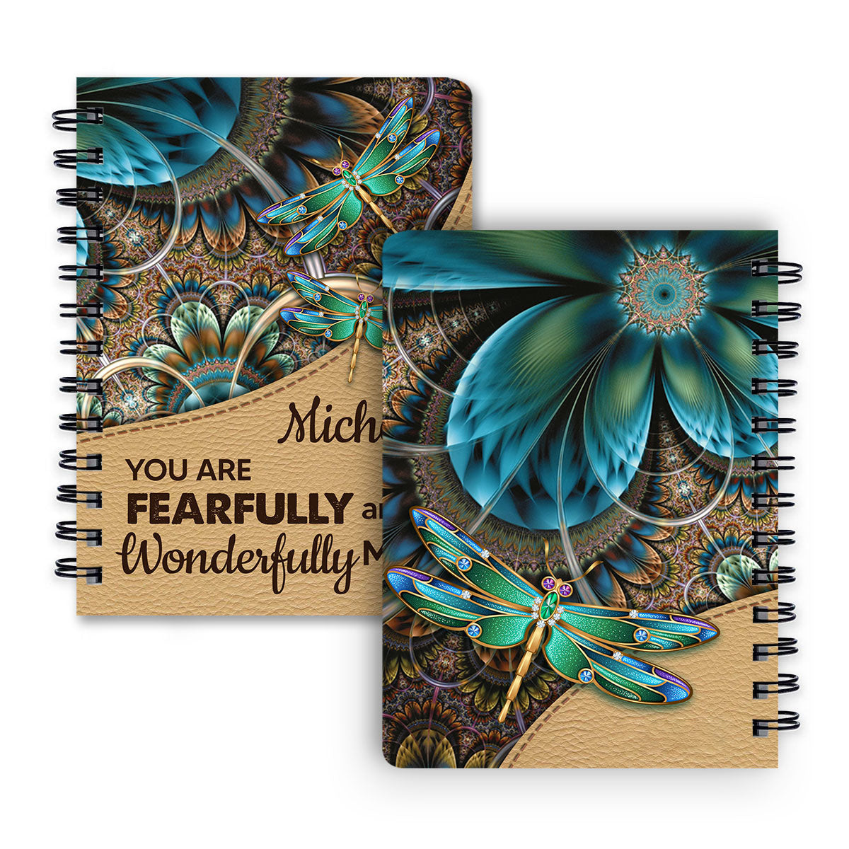 You Are Fearfully And Wonderfully Made Dragonfly Personalized Spiral Journal, Inspiration Gifts For Christian People