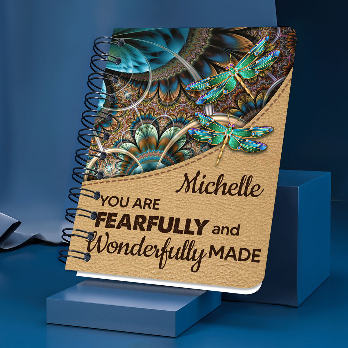 You Are Fearfully And Wonderfully Made Dragonfly Personalized Spiral Journal, Inspiration Gifts For Christian People