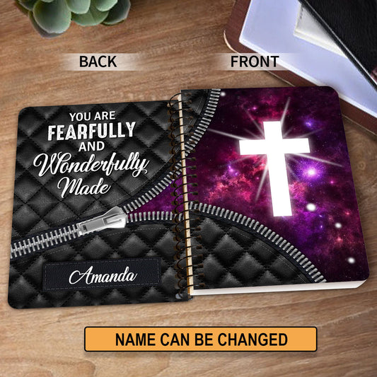 You Are Fearfully And Wonderfully Made Personalized Cross Spiral Journal, Christian Art Gifts Journal