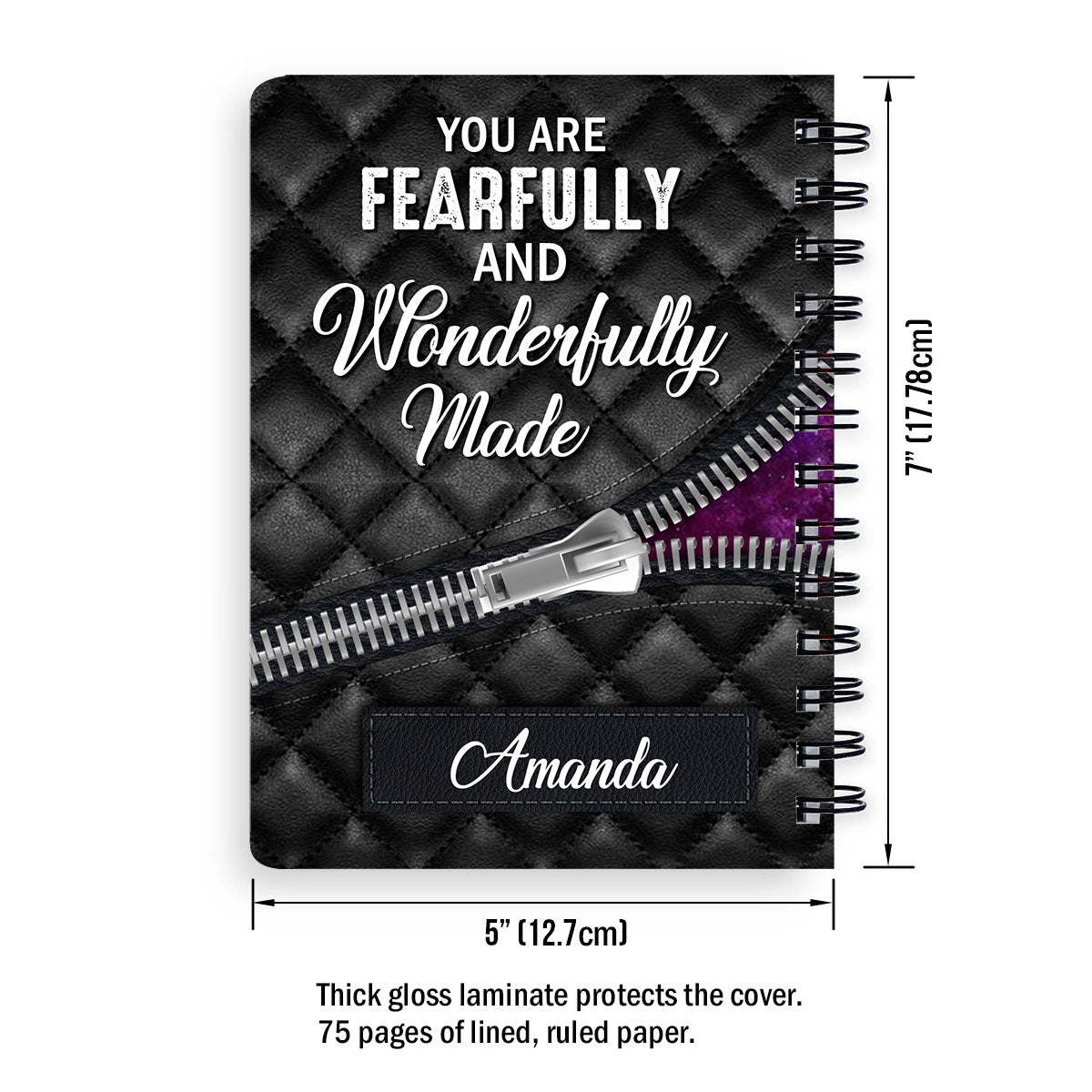 You Are Fearfully And Wonderfully Made Personalized Cross Spiral Journal, Christian Art Gifts Journal