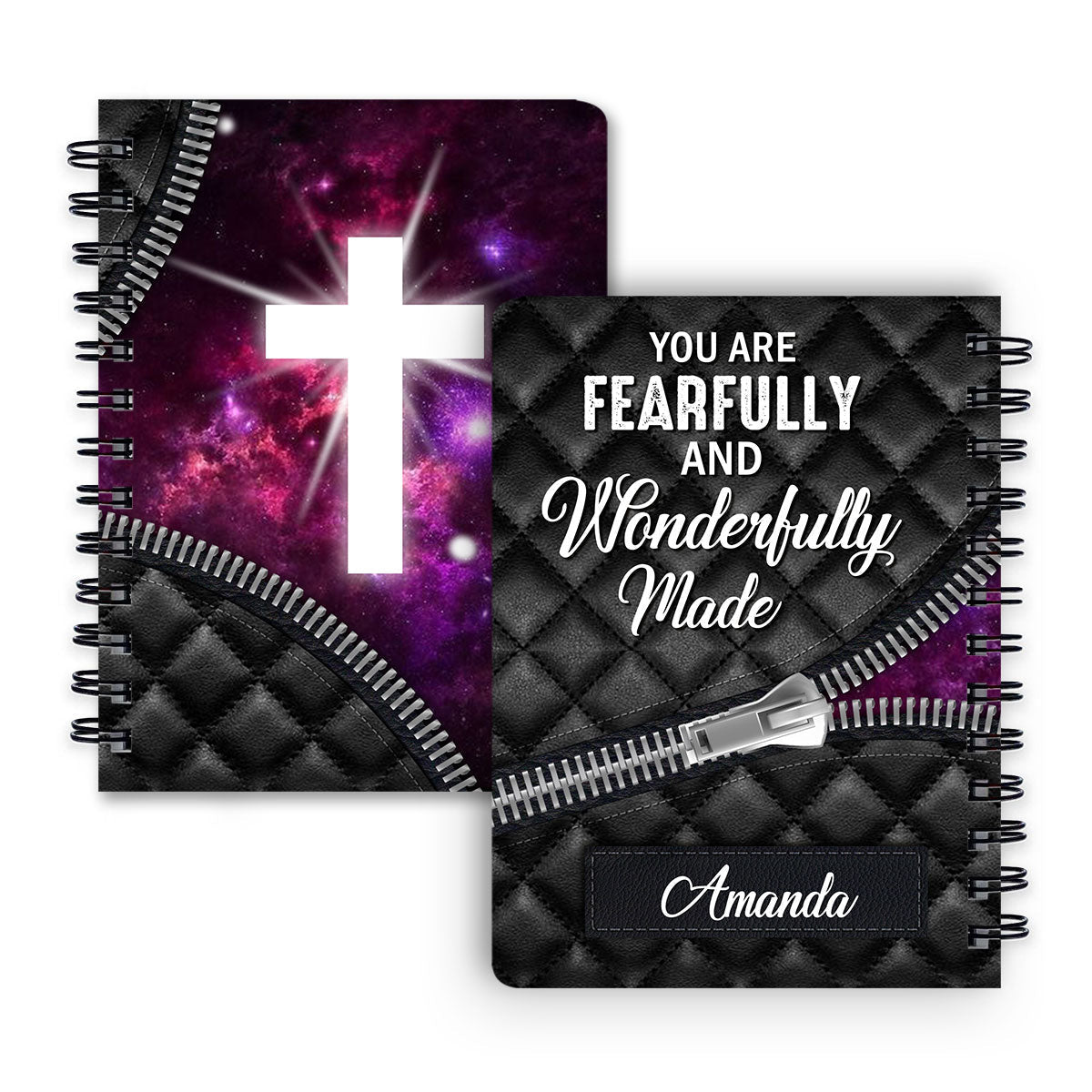 You Are Fearfully And Wonderfully Made Personalized Cross Spiral Journal, Christian Art Gifts Journal
