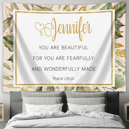 You Are Fearfully And Wonderfully Made Personalized Tapestry Art - Scripture Tapestry Prints - Christian Wall Art