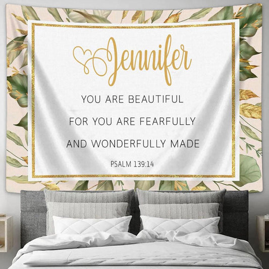 You Are Fearfully And Wonderfully Made Personalized Tapestry Art - Scripture Tapestry Prints - Christian Wall Art