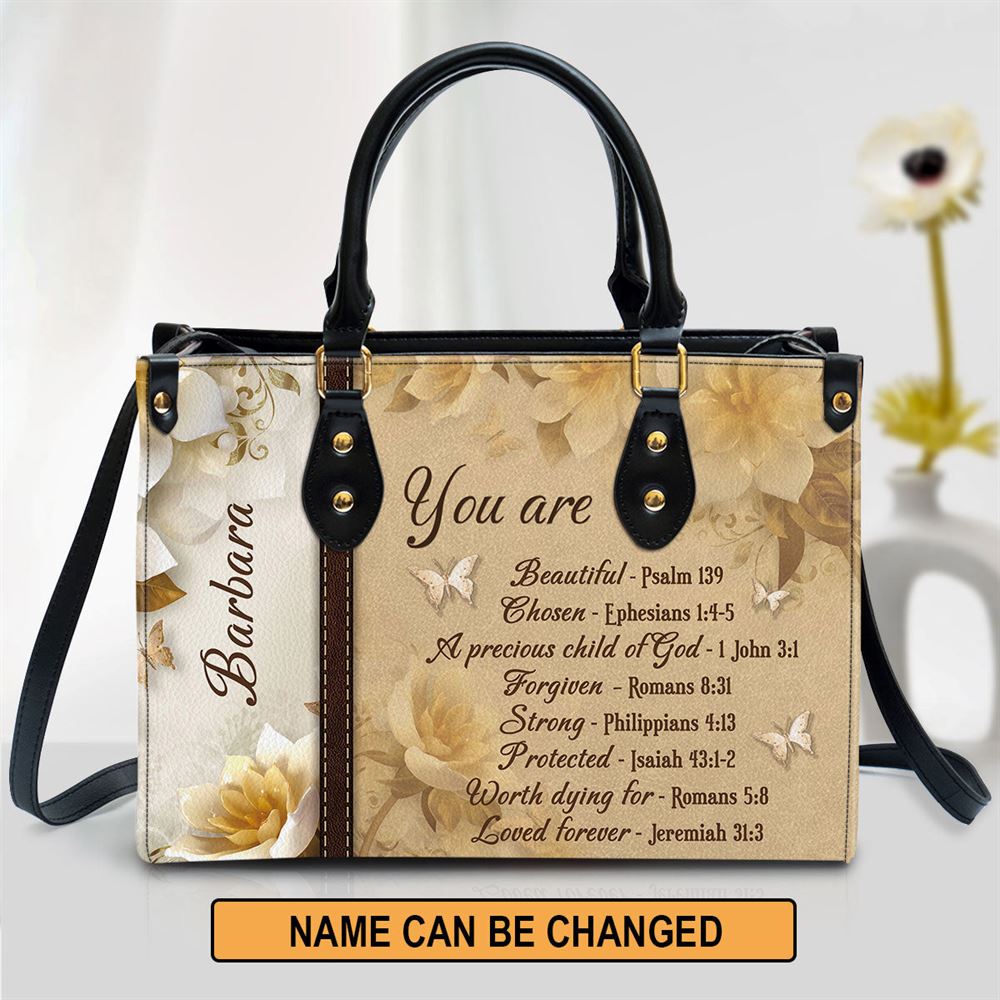You Are Protected Beautiful Personalized Flower Leather Bag For Women, Religious Gifts For Women