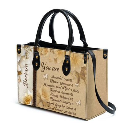 You Are Protected Beautiful Personalized Flower Leather Bag For Women, Religious Gifts For Women