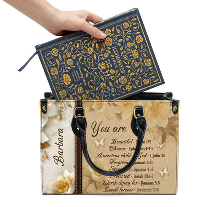 You Are Protected Beautiful Personalized Flower Leather Bag For Women, Religious Gifts For Women
