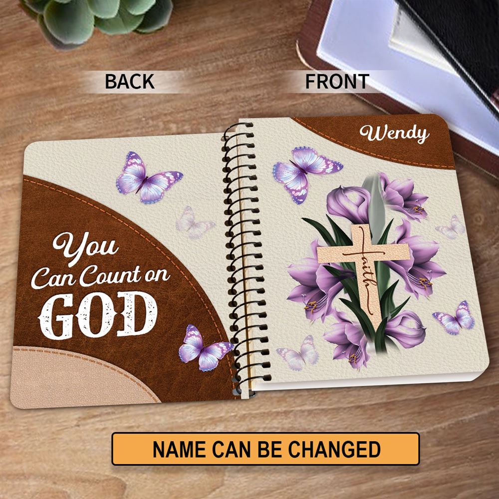 You Can Count On God Personalized Cross Spiral Journal, Christian Art Gifts Journal