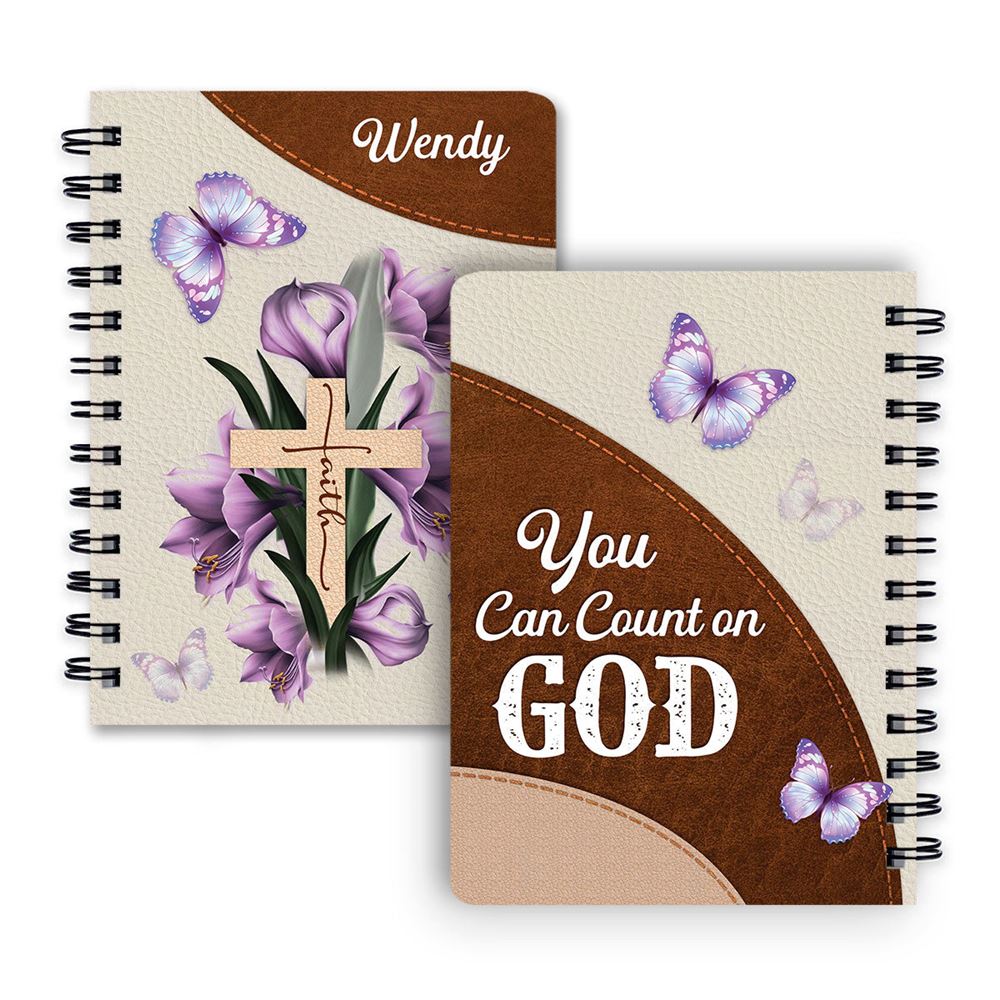 You Can Count On God Personalized Cross Spiral Journal, Christian Art Gifts Journal