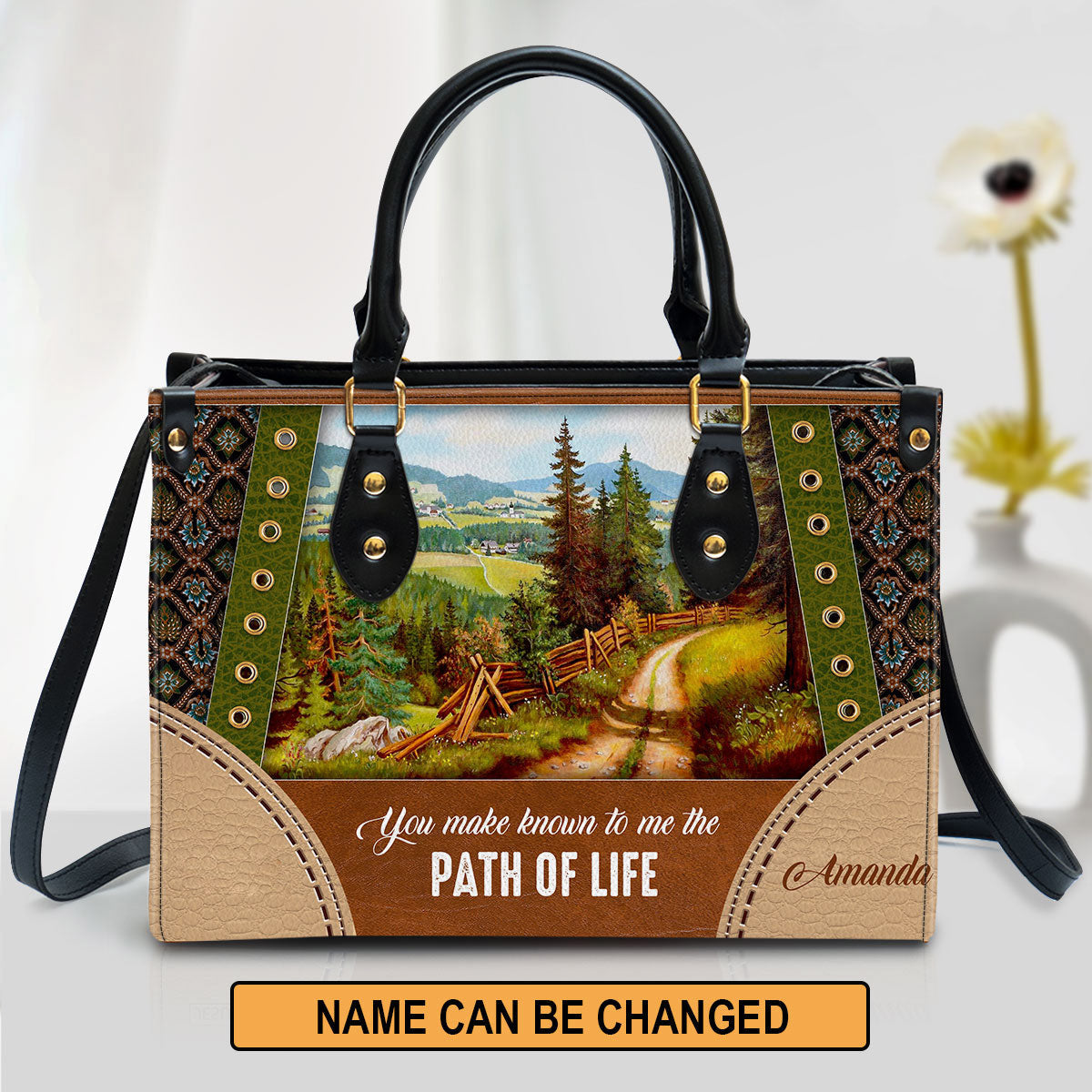You Make Known To Me The Path Of Life Personalized Lion Leather Bag, Women Pu Leather Bag, Christian Gifts For Women