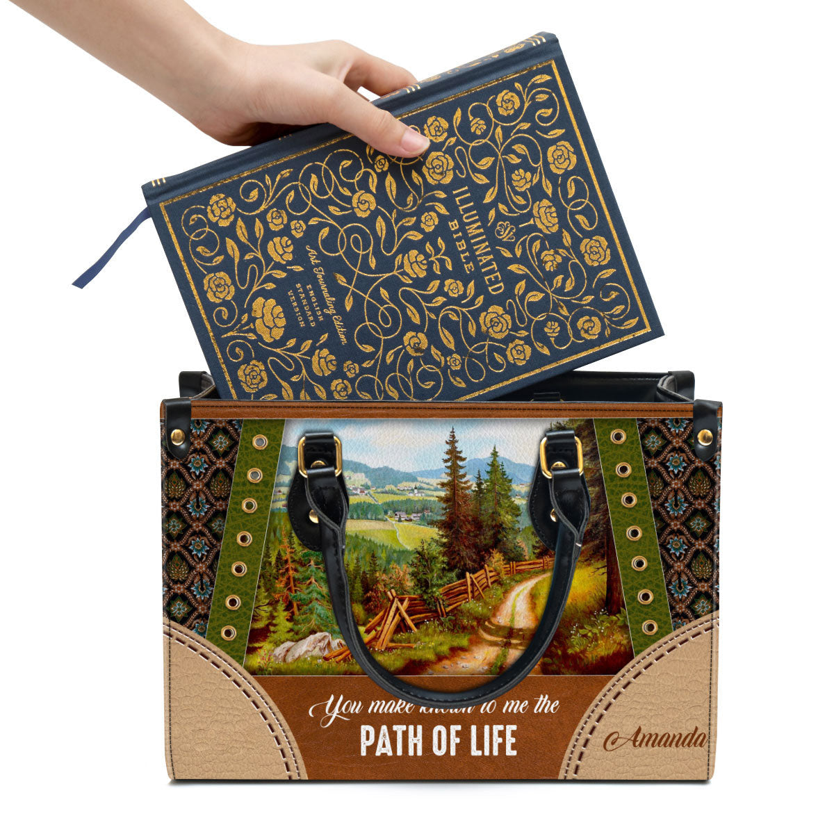 You Make Known To Me The Path Of Life Personalized Lion Leather Bag, Women Pu Leather Bag, Christian Gifts For Women