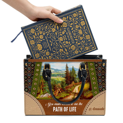 You Make Known To Me The Path Of Life Personalized Lion Leather Bag, Women Pu Leather Bag, Christian Gifts For Women