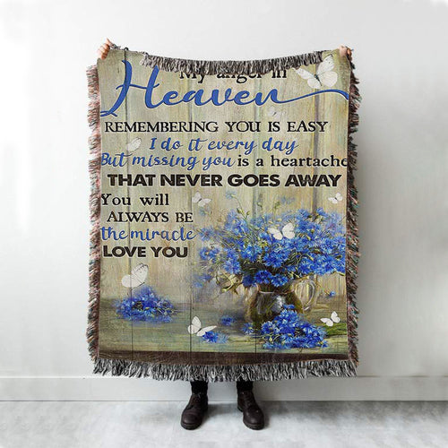 You Will Always Be The Miracle Woven Blanket - Blue Flower Glass Vase Butterfly Woven Blanket Art - Christian Art - Bible Verse Throw Blanket - Religious Home Decor