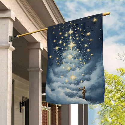 Young Boy Touch The Starlight Flag, Christmas Garden Flag, Home Decor Accessories, Christmas Outdoor Decor Ideas