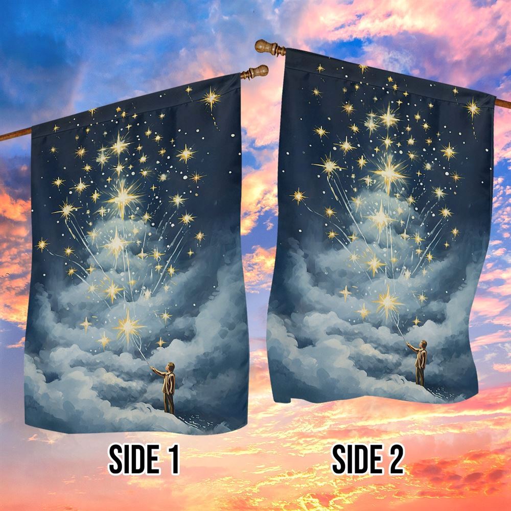 Young Boy Touch The Starlight Flag, Christmas Garden Flag, Home Decor Accessories, Christmas Outdoor Decor Ideas