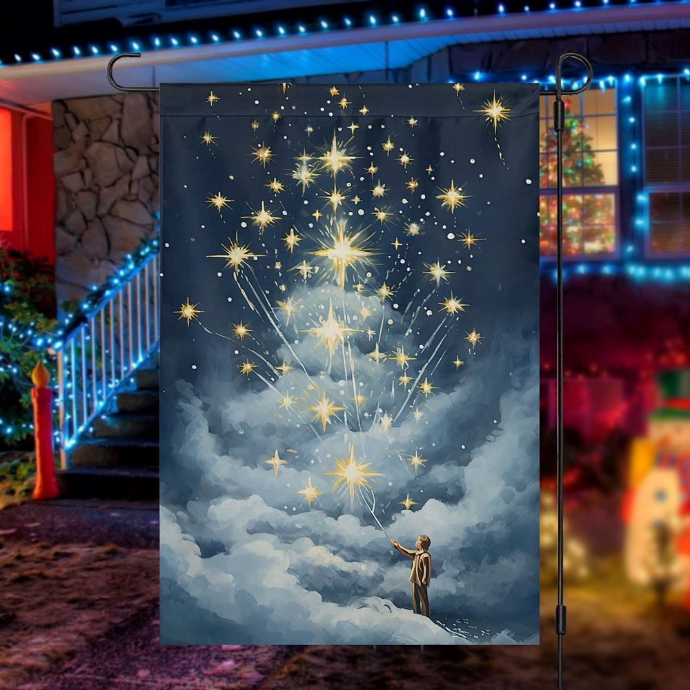 Young Boy Touch The Starlight Flag, Christmas Garden Flag, Home Decor Accessories, Christmas Outdoor Decor Ideas