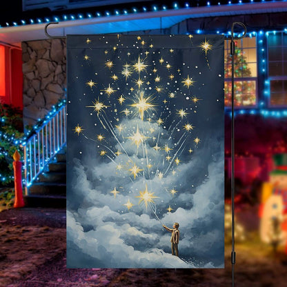 Young Boy Touch The Starlight Flag, Christmas Garden Flag, Home Decor Accessories, Christmas Outdoor Decor Ideas