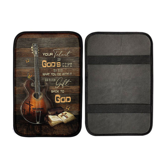 Your Talent Is God's Gift To You Guitar Bible Butterfly Car Center Console Cover, Religious Car Interior Accessories