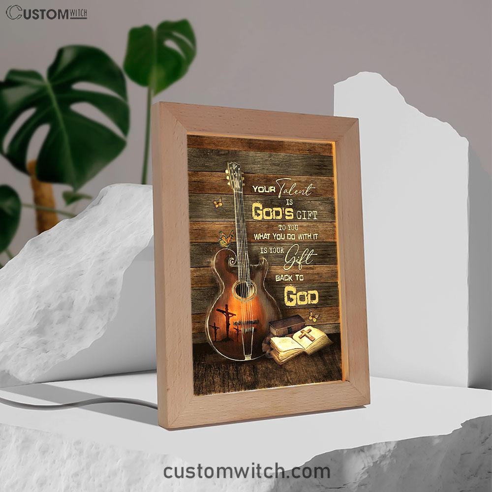 Your Talent Is God's Gift To You Guitar Bible Butterfly Frame Lamp Art - Christian Night Light - Bible Verse Wooden Lamp