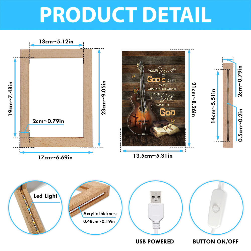 Your Talent Is God's Gift To You Guitar Bible Butterfly Frame Lamp Art - Christian Night Light - Bible Verse Wooden Lamp