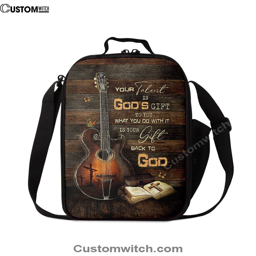 Your Talent Is God's Gift To You Guitar Bible Butterfly Lunch Bag For Men And Women, Spiritual Christian Lunch Box For School, Work