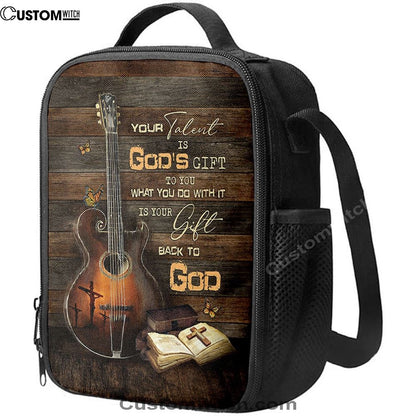 Your Talent Is God's Gift To You Guitar Bible Butterfly Lunch Bag For Men And Women, Spiritual Christian Lunch Box For School, Work