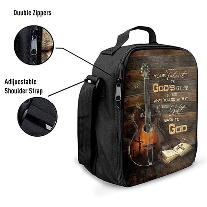 Your Talent Is God's Gift To You Guitar Bible Butterfly Lunch Bag For Men And Women, Spiritual Christian Lunch Box For School, Work