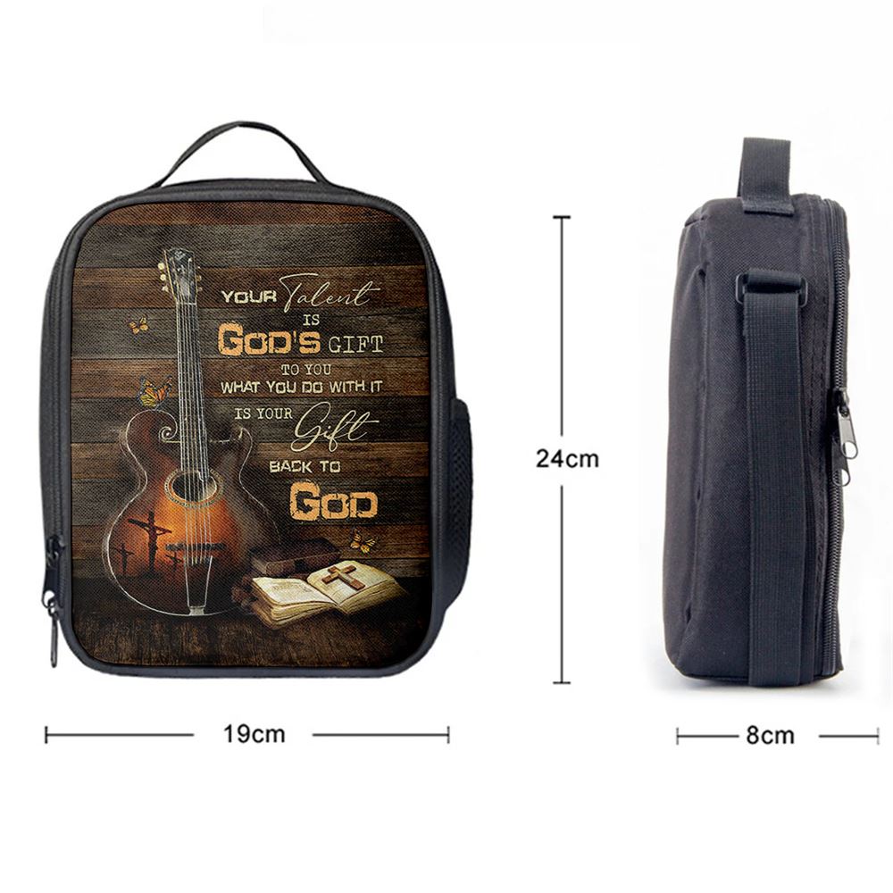 Your Talent Is God's Gift To You Guitar Bible Butterfly Lunch Bag For Men And Women, Spiritual Christian Lunch Box For School, Work