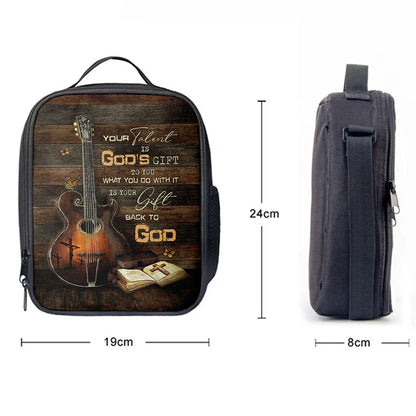 Your Talent Is God's Gift To You Guitar Bible Butterfly Lunch Bag For Men And Women, Spiritual Christian Lunch Box For School, Work