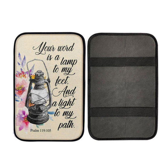 Your Word Is A Lamp To My Feet Psalm 119105 Bible Verse Car Armrest Pad, Religious Car Interior Accessories