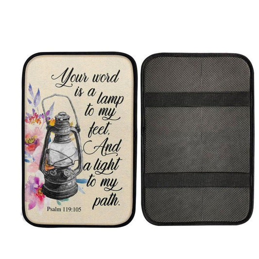 Your Word Is A Lamp To My Feet Psalm 119105 Bible Verse Car Center Console Cover, Cross Car Interior Accessories