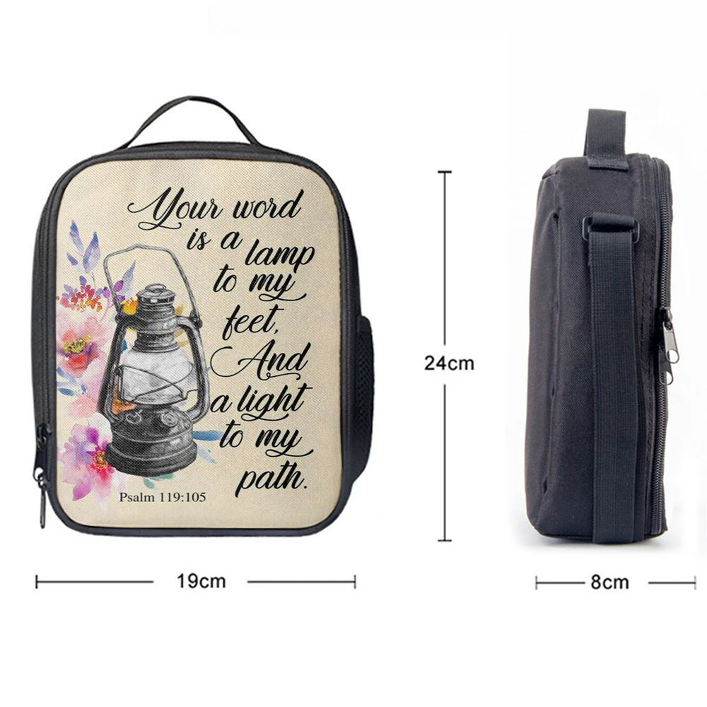 Your Word Is A Lamp To My Feet Psalm 119105 Bible Verse Lunch Bag For Men And Women, Spiritual Christian Lunch Box For School, Work