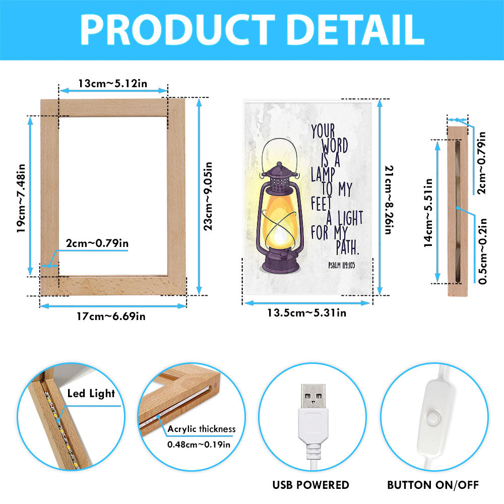 Your Word Is A Light For My Path - Psalm 119 105 Frame Lamp Art - Christian Night Light Decor