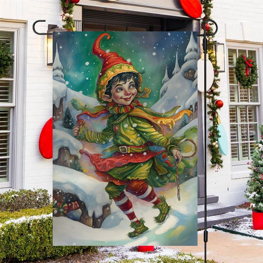 Yuletide Glee The Elf's Winter Waltz Flag, Christmas Garden Flag, Home Decor Accessories, Christmas Outdoor Decor Ideas