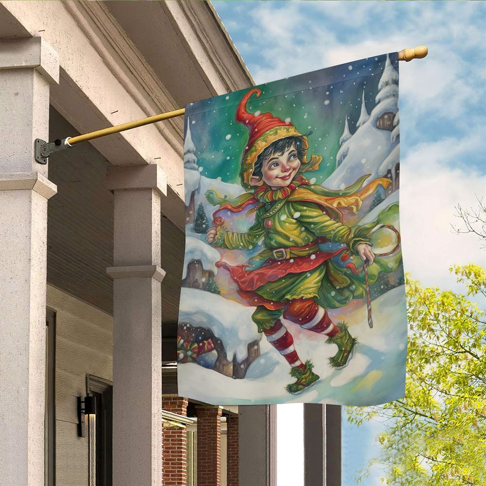 Yuletide Glee The Elf's Winter Waltz Flag, Christmas Garden Flag, Home Decor Accessories, Christmas Outdoor Decor Ideas