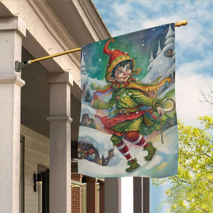 Yuletide Glee The Elf's Winter Waltz Flag, Christmas Garden Flag, Home Decor Accessories, Christmas Outdoor Decor Ideas