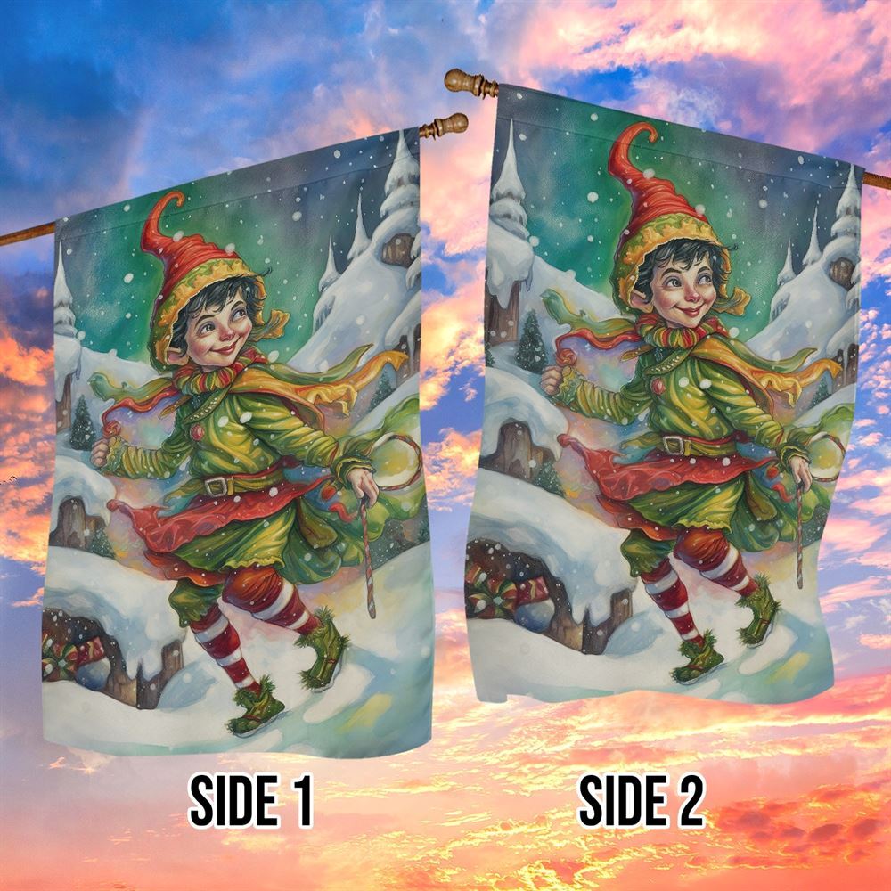 Yuletide Glee The Elf's Winter Waltz Flag, Christmas Garden Flag, Home Decor Accessories, Christmas Outdoor Decor Ideas