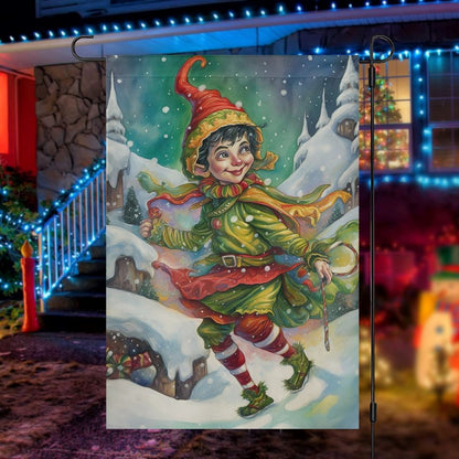Yuletide Glee The Elf's Winter Waltz Flag, Christmas Garden Flag, Home Decor Accessories, Christmas Outdoor Decor Ideas