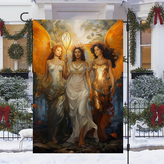 Yuletide Mystique The Angelic Trio Flag, Christmas Angel Garden Flag, Christmas Outdoor Decor Ideas