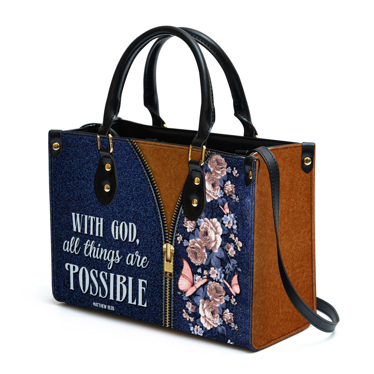 Zippered Leather Handbag With Handle With God All Things Are Possible Matthew 1926 Christ Gifts For Women Of God