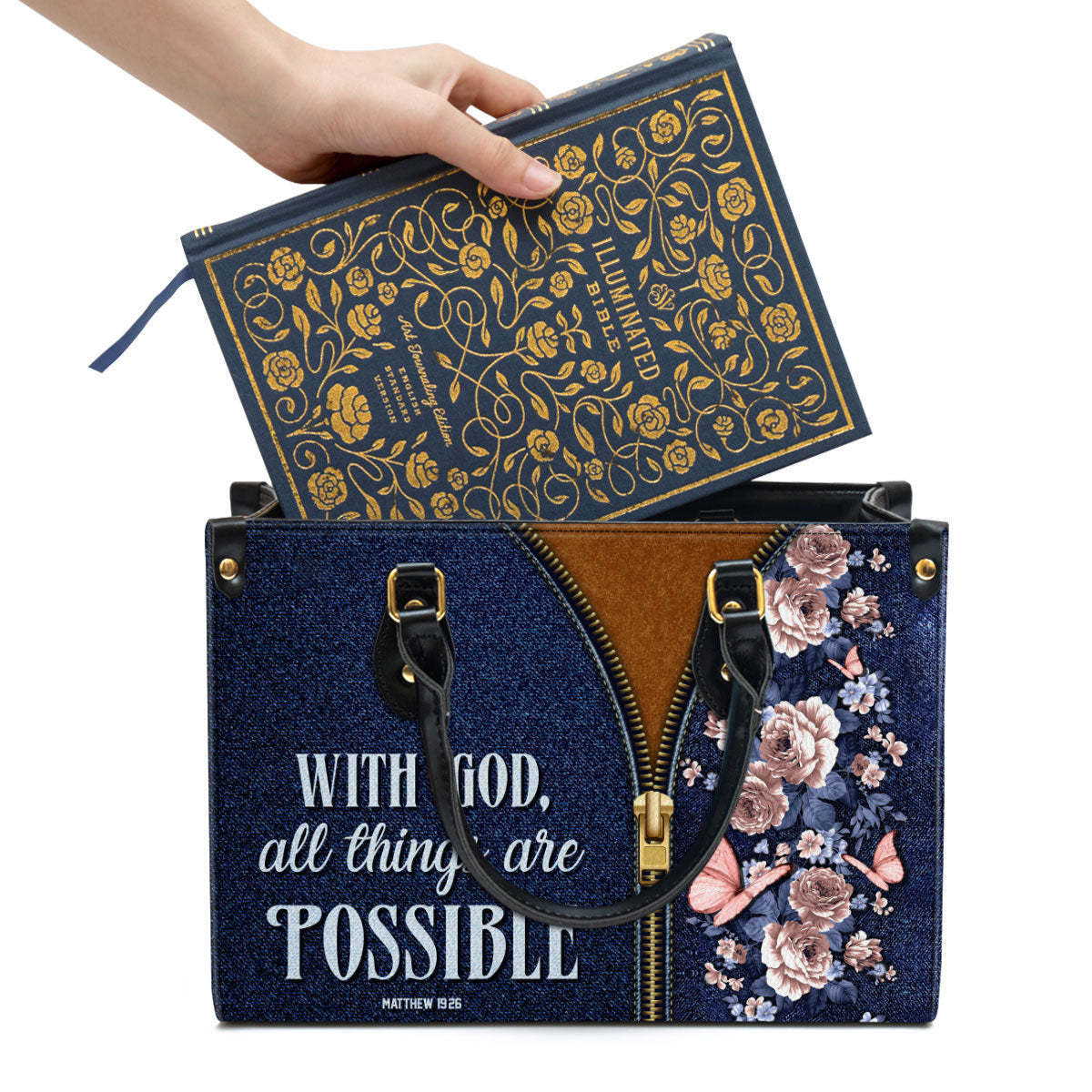 Zippered Leather Handbag With Handle With God All Things Are Possible Matthew 1926 Christ Gifts For Women Of God